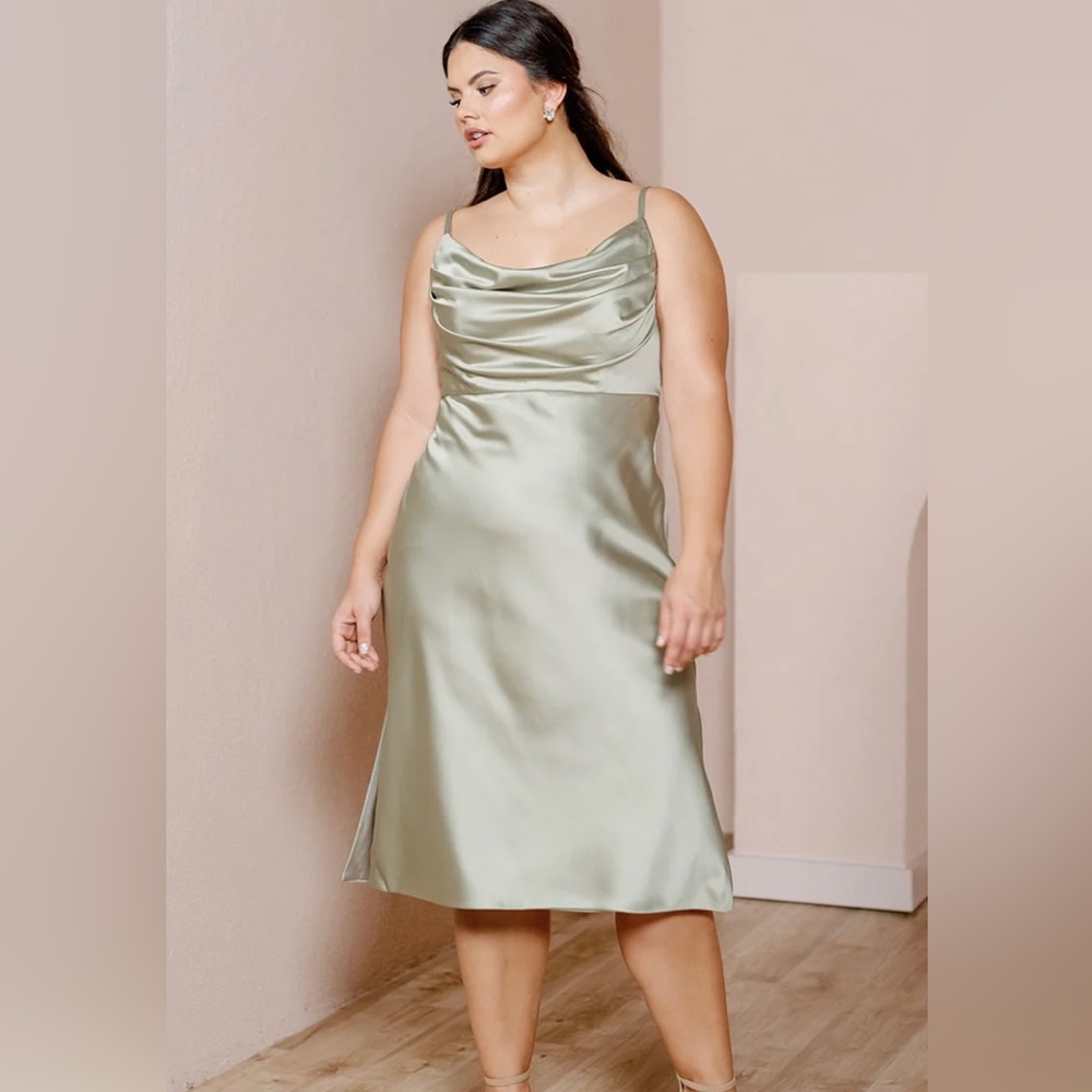 Revelry Skye Satin Dress in Silver Sage - Picture 3 of 6